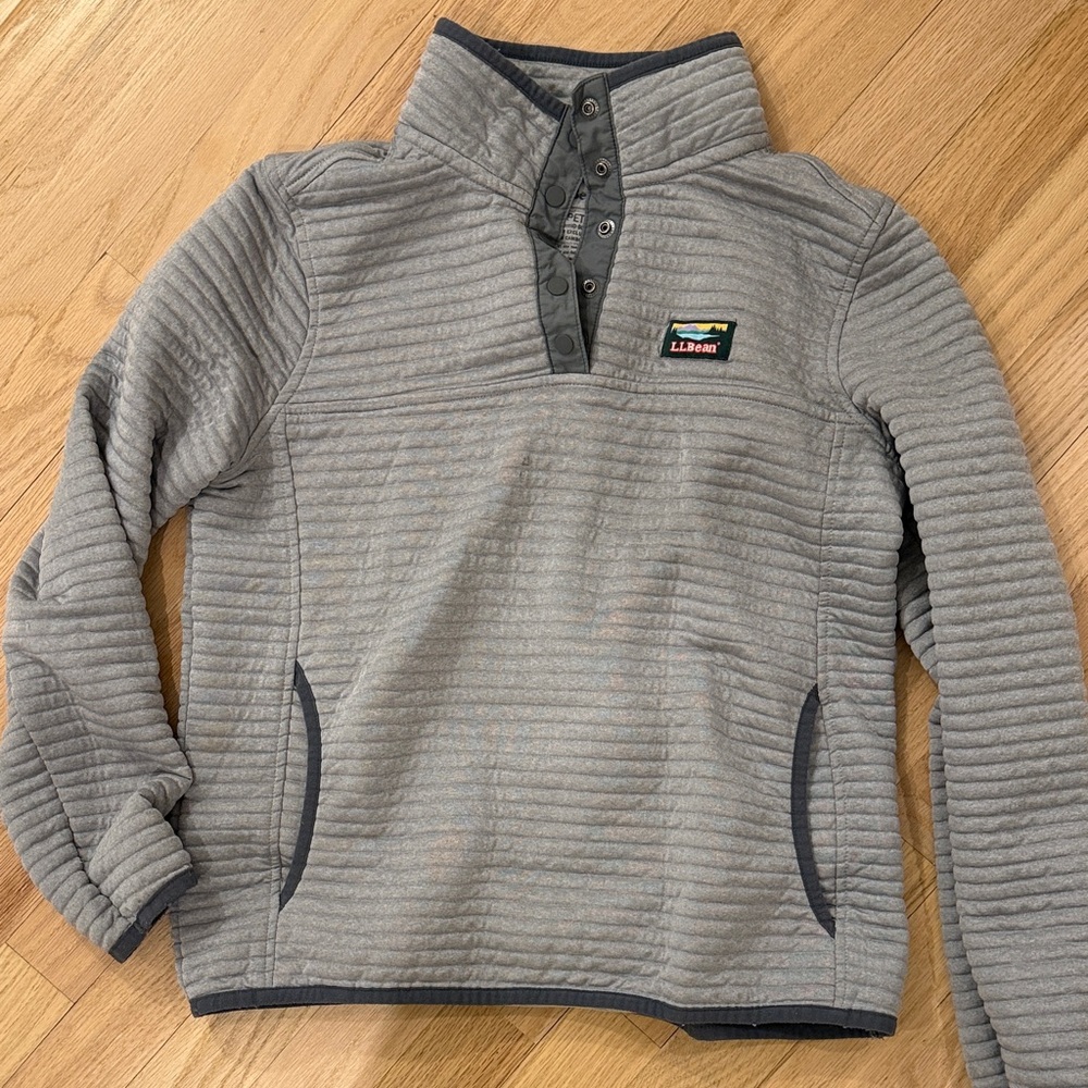 L.L. Bean Striped Gray Fleece Pullover